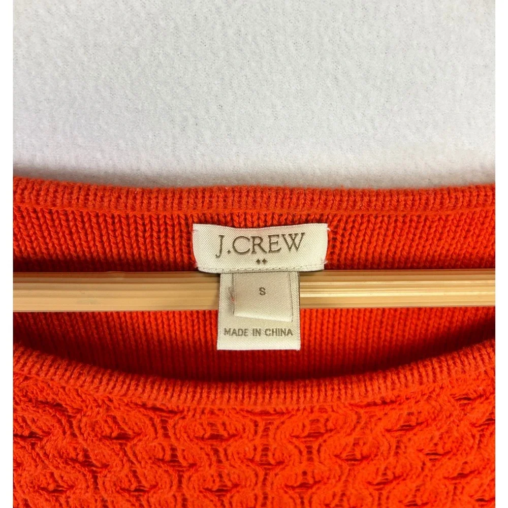 J‎ Crew Orange Textured Knit Crew Neck Sweater Size Small Cotton